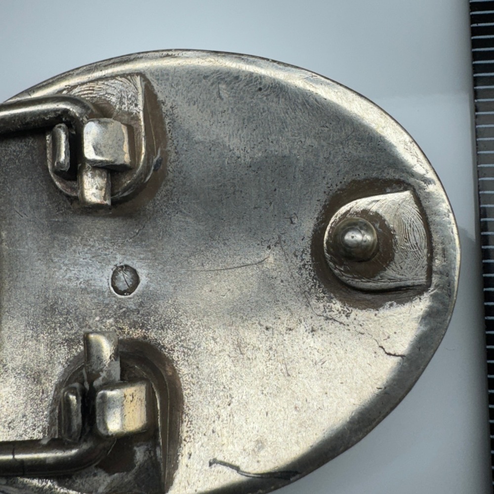 Oval Western Floral Etched Belt Buckle Silver Tone‎ Vintage Cowboy Accessory - Picture 9 of 11